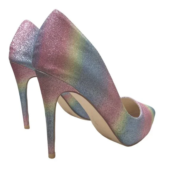 Anne Michelle Hibiscus Heels Womens 8.5 Pastel Rainbow Glitter Mermaid Stiletto - Picture 15 of 16
